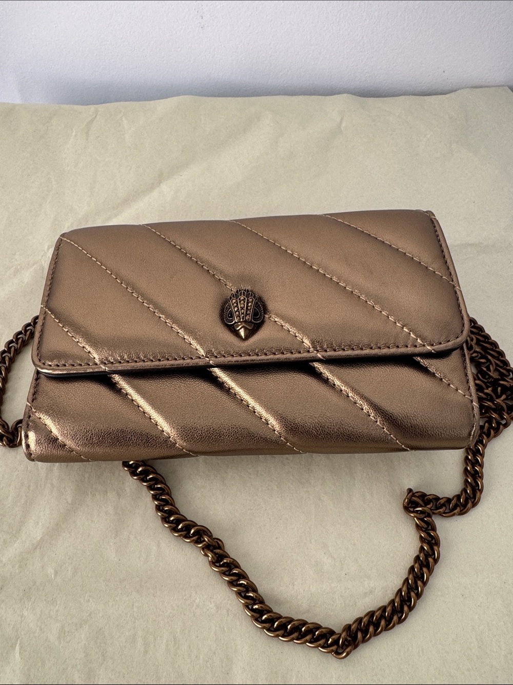 Kurt Geiger London Metallic Quilted Chain Crossbody Bag - Bronze